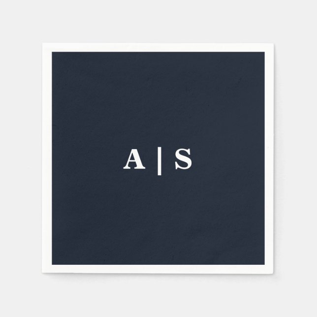 Navy & White Monogram Wedding Cocktail Napkin (Front)
