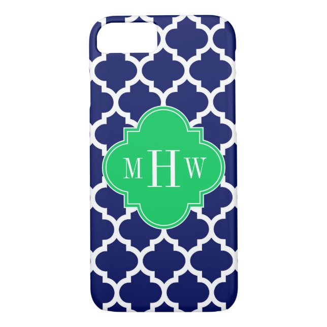 Navy White Moroccan #5 Emerald 3 Initial Monogram Case-Mate iPhone Case (Back)