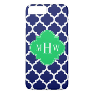 Navy White Moroccan #5 Emerald 3 Initial Monogram iPhone 8 Plus/7 Plus Case