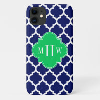 Navy White Moroccan #5 Emerald 3 Initial Monogram