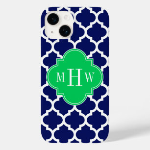 Navy White Moroccan #5 Emerald 3 Initial Monogram Case-Mate iPhone 14 Case