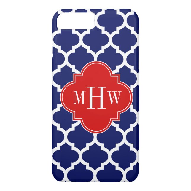 Navy White Moroccan #5 Red 3 Initial Monogram Case-Mate iPhone Case (Back)