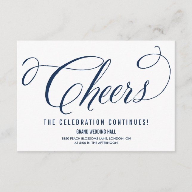 Navy & White Mr. & Mrs. Elegant Script Reception Enclosure Card (Front)