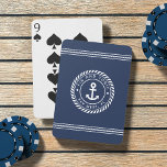 Navy & White Nautical Anchor Boat Name Playing Cards<br><div class="desc">Up your boat game with these personalized playing cards featuring your boat name and ship's registry in white lettering on a nautical rope badge with an anchor in the center. Rope stripe detailing at the top and bottom completes the design.</div>