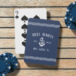 Navy & White Nautical Anchor Boat Name Playing Cards<br><div class="desc">Up your boat game with these personalized playing cards featuring your boat name,  year established,  and ship's registry in rustic white lettering with an anchor illustration. Rope stripe detailing at the top and bottom completes the design.</div>