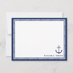 Navy & White Nautical Anchor Rope Personalised Card