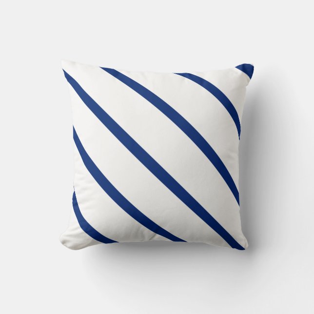 Navy White Nautical Blue Stripes Cushion (Front)