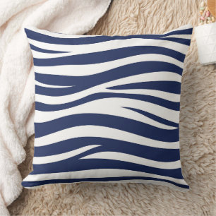 Navy White Nautical Flowing Blue Waves Cushion