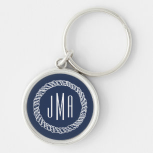 Navy & White Nautical Rope Monogram Key Ring