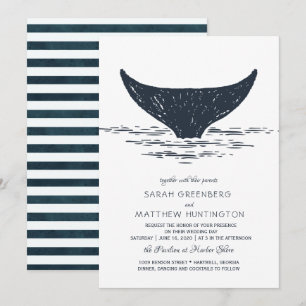 Navy & White   Nautical Whale Wedding Invitation