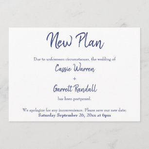 Navy White New Date Postponed Wedding Announcement