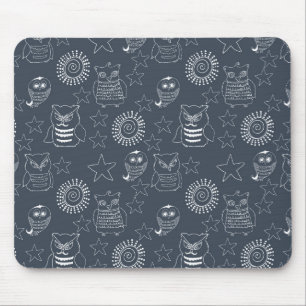 Navy White Owls Mouse Mat