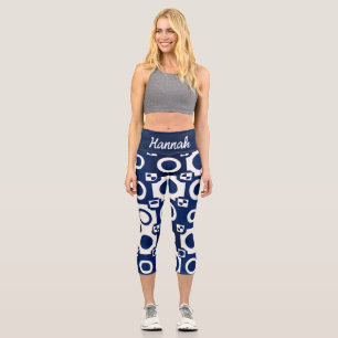 Navy White Pattern High Waisted Capris