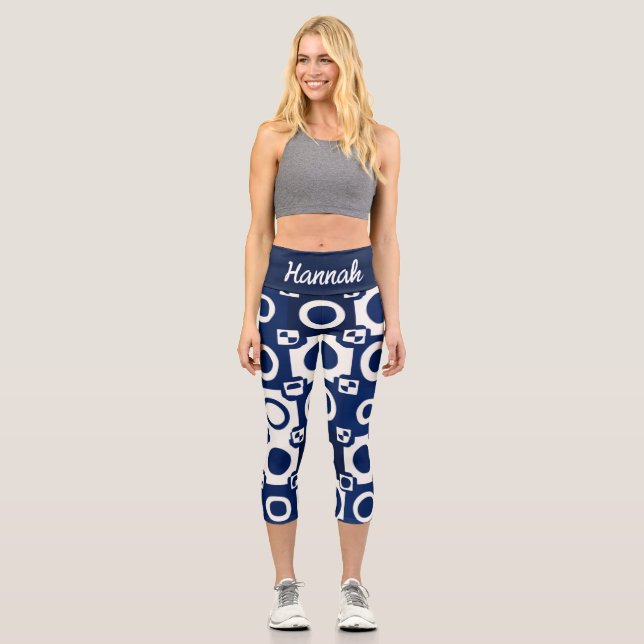 Navy White Pattern High Waisted Capris (Front)