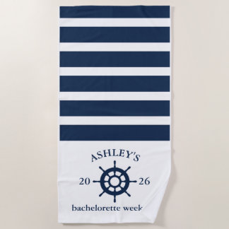 Navy & White Personalised Bachelorette Weekend Beach Towel