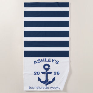 Navy & White Personalised Bachelorette Weekend Beach Towel