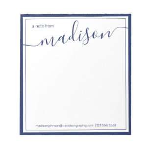 Navy White Personalised Name From The Desk Of N Notepad