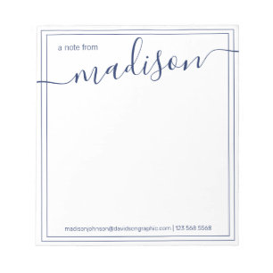 Navy White Personalised Name From The Desk Of Notepad