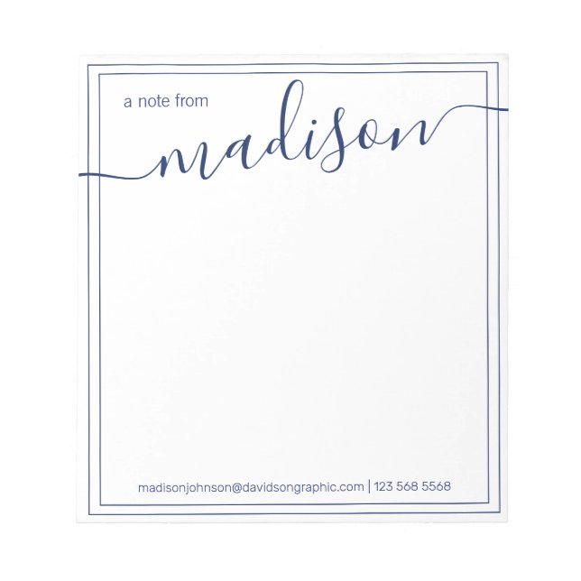 Navy White Personalised Name | From The Desk Of Notepad (Front)
