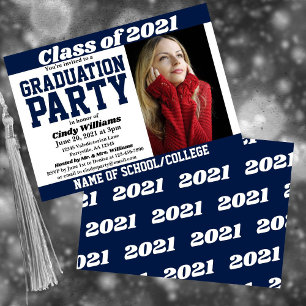 Navy White Photo Graduation Invitation