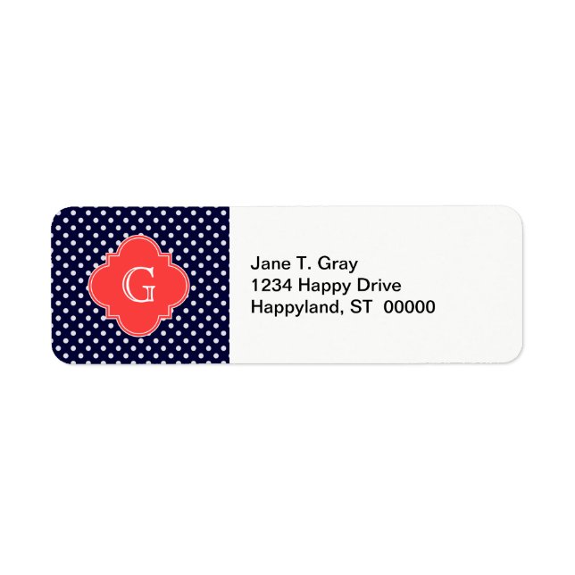 Navy White Polka Dot Coral Quatrefoil Monogram (Front)