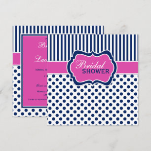 Navy, White Polka Dot Stripe Bridal Shower Invite