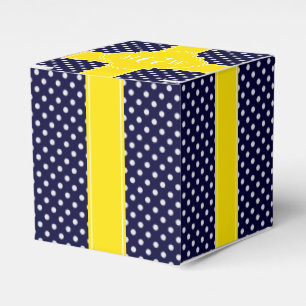 Navy White Polka Dots Yellow Quatrefoil 3 Monogram Favour Box