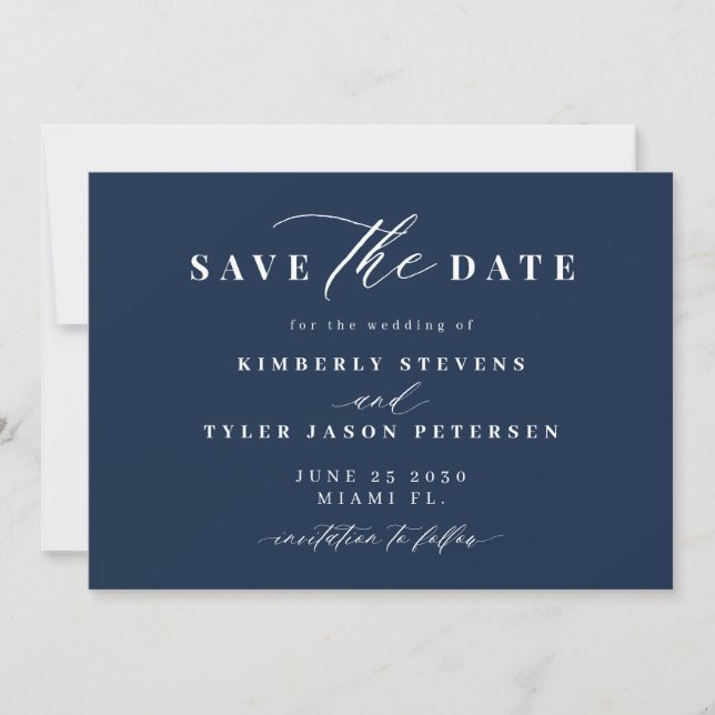 Navy white QR code simple elegant wedding  Save The Date (Front)