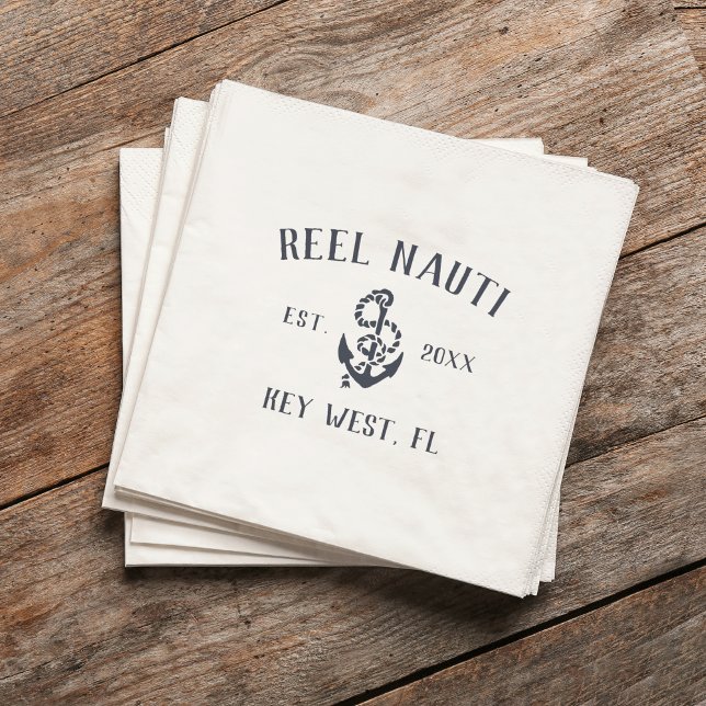 Navy & White Rustic Anchor Logo Boat Name Napkin (Creator Uploaded)