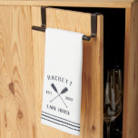 Navy & White Rustic Oars Personalised Lake House Tea Towel<br><div class="desc">Customise your lake house kitchen with this cute personalised towel featuring your family name or house name and year established,  accented with a pair of oars.</div>