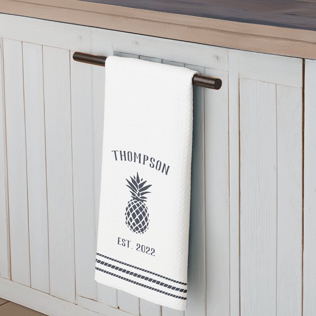 Navy & White Rustic Pineapple Personalised Tea Towel (Creator Uploaded)