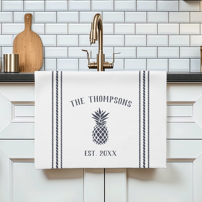 Navy & White Rustic Pineapple Personalised Tea Towel (Creator Uploaded)