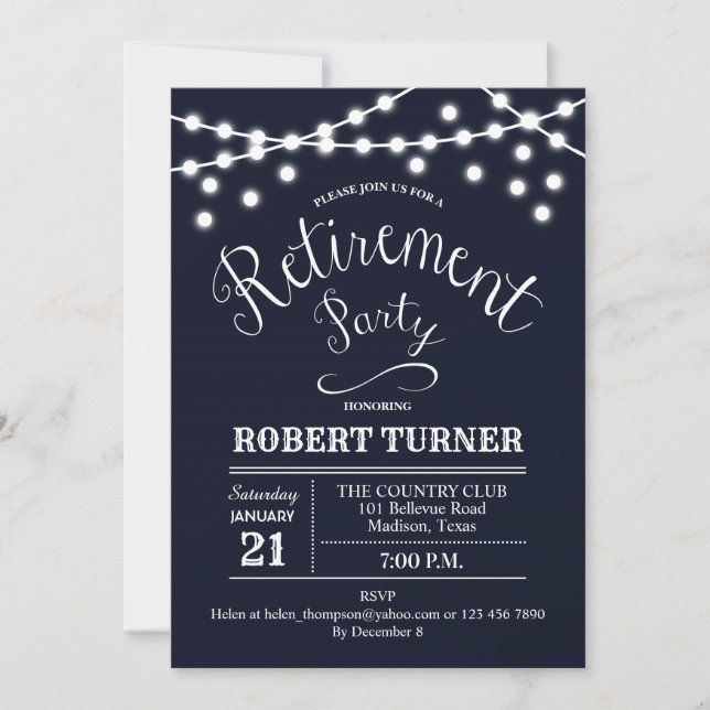 Navy White Rustic Retirement Party Invitation (Front)