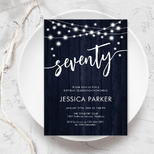 Navy White Rustic Wood 70th Birthday Party Invitation