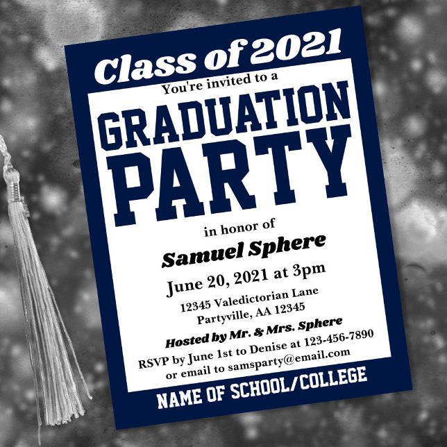 Navy White School Colors Graduation Invitation (Creator Uploaded)