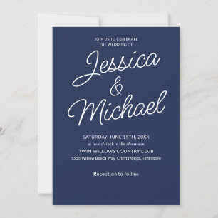 Navy White Script Modern Stylish Invitation