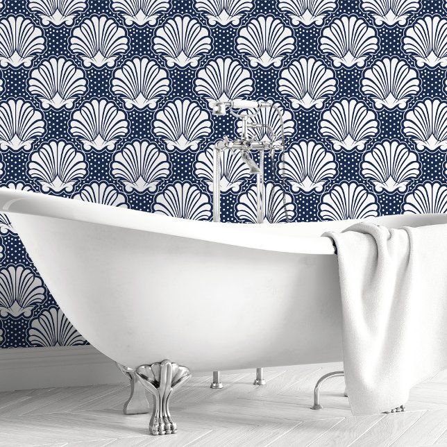 Navy & White Seashell Wallpaper (Creator Uploaded)