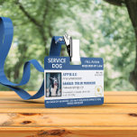 Navy White Service Dog Logo & Photo ID Badge<br><div class="desc">Horizontal service dog ID badge in navy blue and white with room for a photo of the service dog and a logo. Add name,  title,  and registration number. Add the handler's name and contact information too.</div>