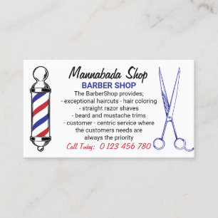 Navy White Simple Barber Pole scissor custom photo Business Card