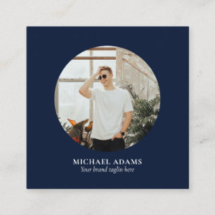 Navy & White Simple Modern Photo Social Media Square Business Card