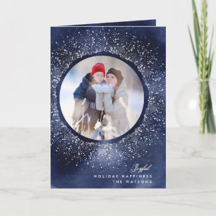 Navy White Snowflake Christmas Holiday Photo Card