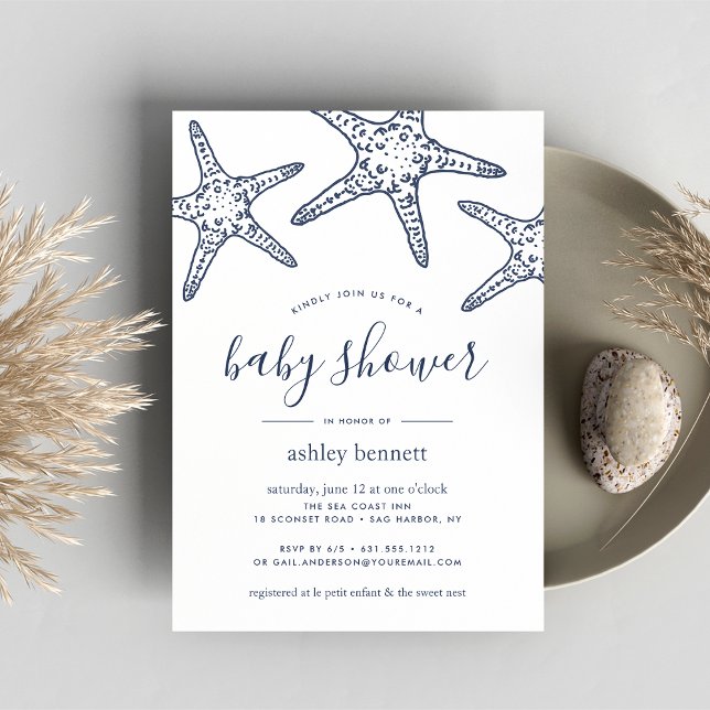 Navy & White Starfish Baby Shower Invitation (Creator Uploaded)