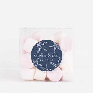 Navy & White Starfish Personalised Wedding Classic Round Sticker