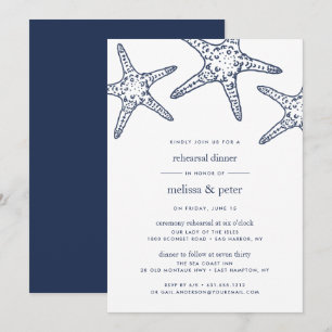 Navy & White Starfish Rehearsal Dinner Invitation
