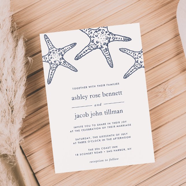 Navy & White Starfish Wedding Invitation (Creator Uploaded)