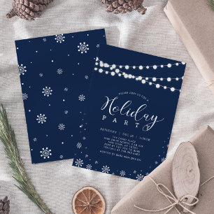 Navy & White String Lights Company Holiday Party Invitation