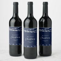 Navy & White String Lights Snow Merry Christmas