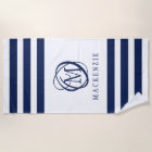 Navy White Stripe Elegant Monogram Name 