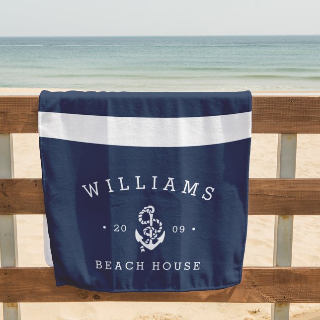 Navy & White Stripe Personalised Beach House Towel (Creator Uploaded)