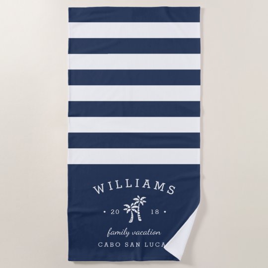 navy stripe beach towel